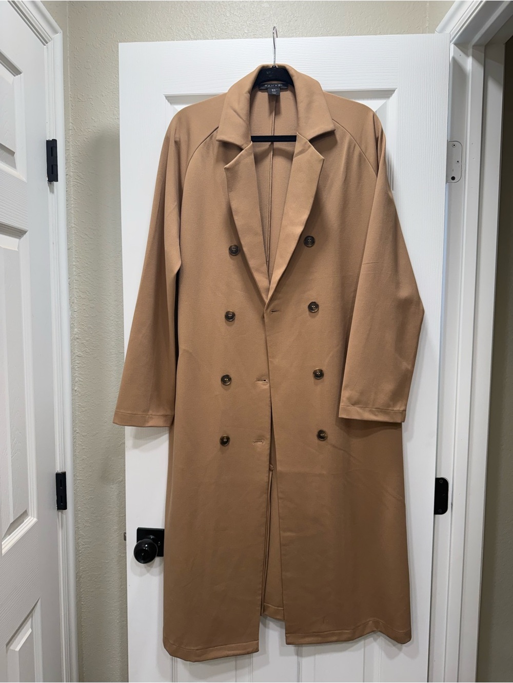 Tahari Double-Breasted Tan Trench Coat